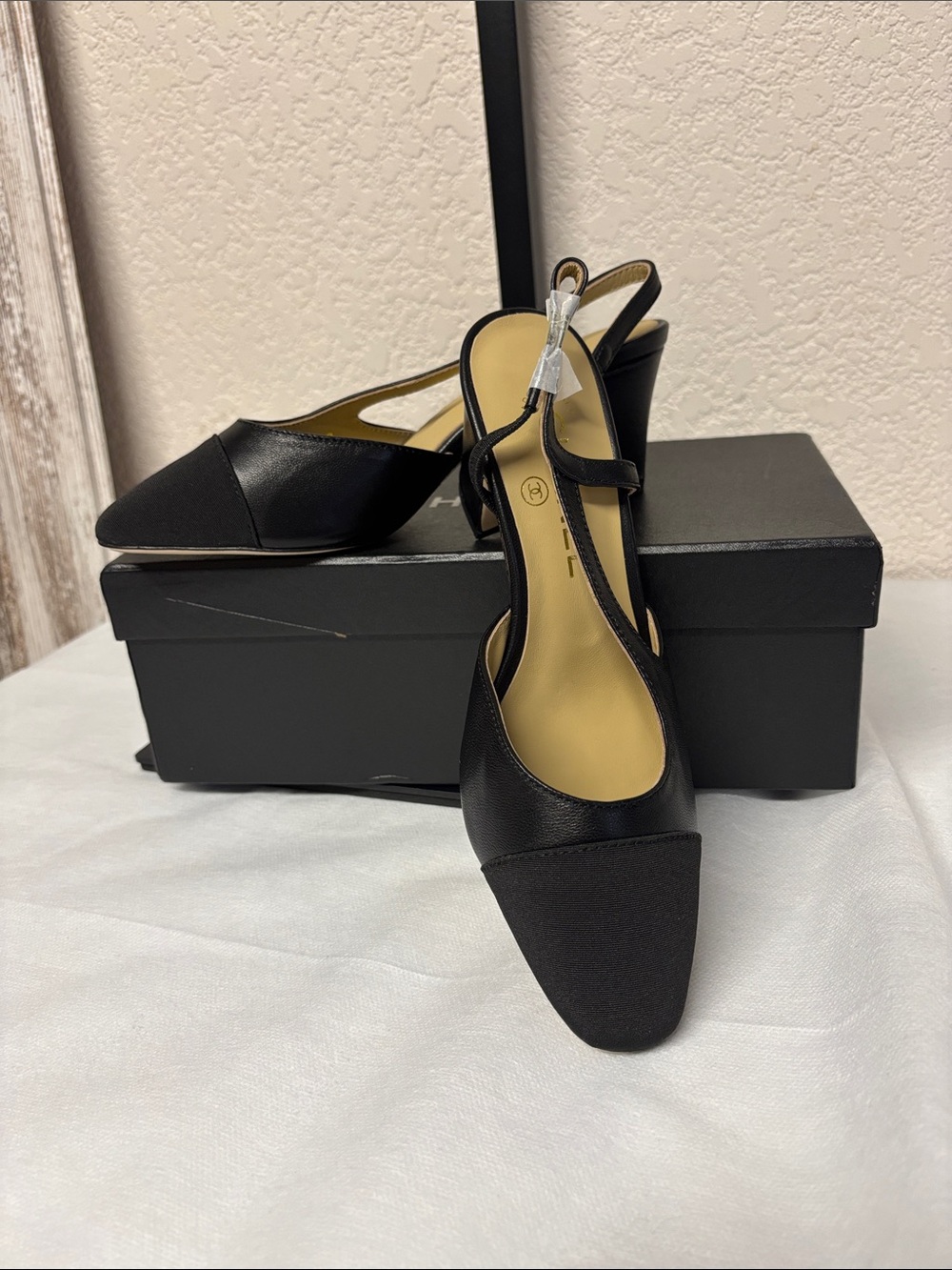 Black Slingback Pointed Toe Heels - Women